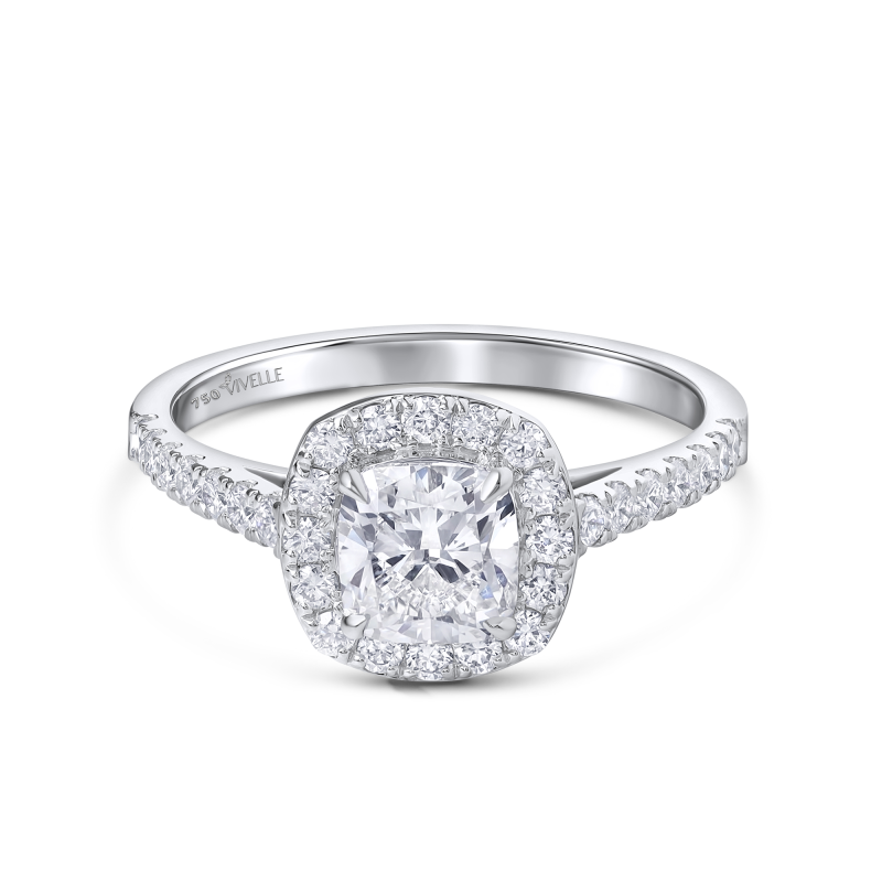 Luxury Solitaire Cushion Ring in 18k White Gold Lab Grown Diamond