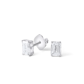 Emerald cut Diamond Earrings in 18k White Gold Lab Grown Diamond