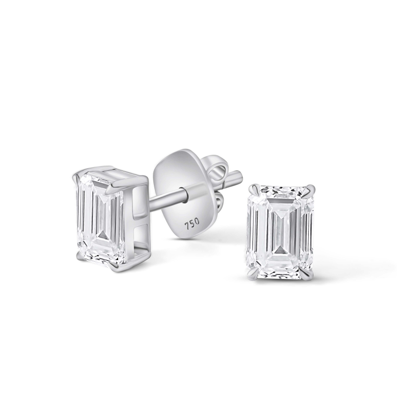 Emerald cut Diamond Earrings in 18k White Gold Lab Grown Diamond