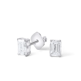Emerald cut Diamond Earrings in 18k White Gold Lab Grown Diamond