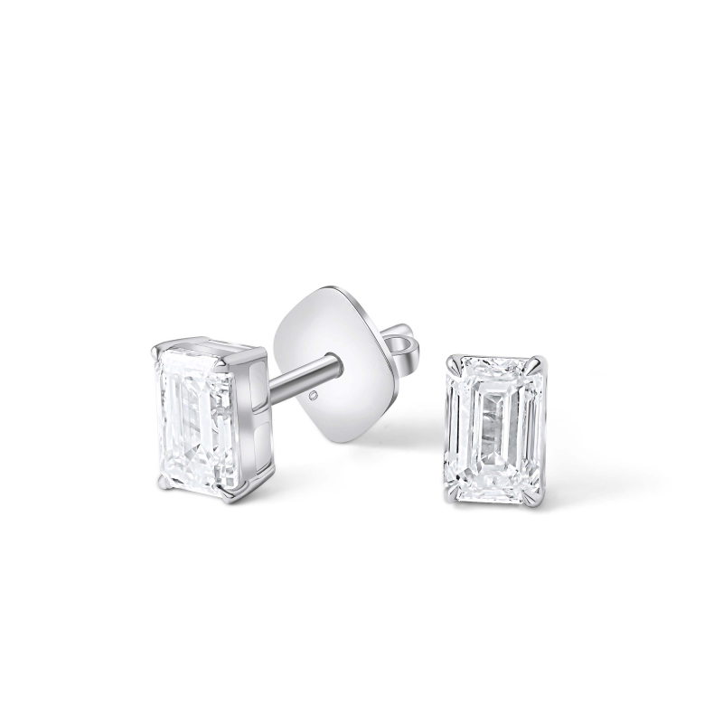 Emerald cut Diamond Earrings in 18k White Gold Lab Grown Diamond