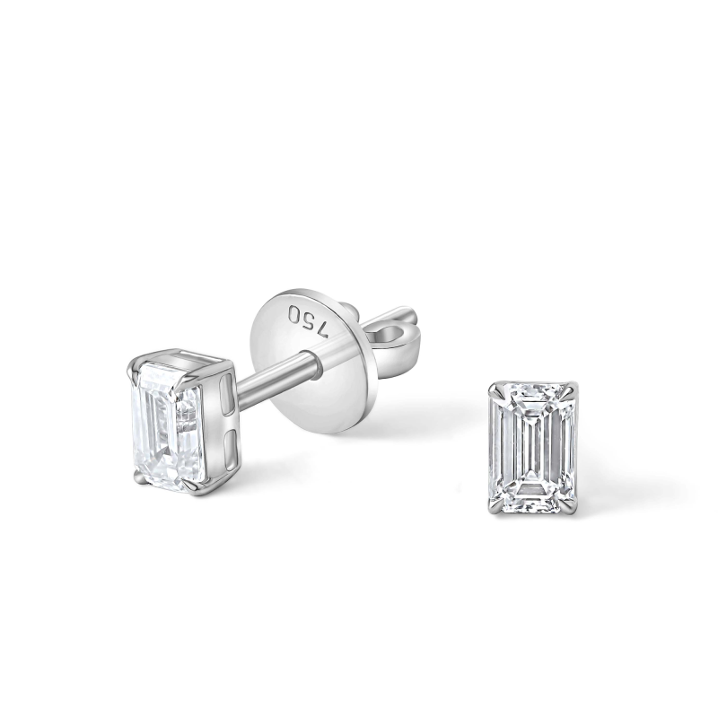 Emerald cut Diamond Earrings in 18k White Gold Lab Grown Diamond
