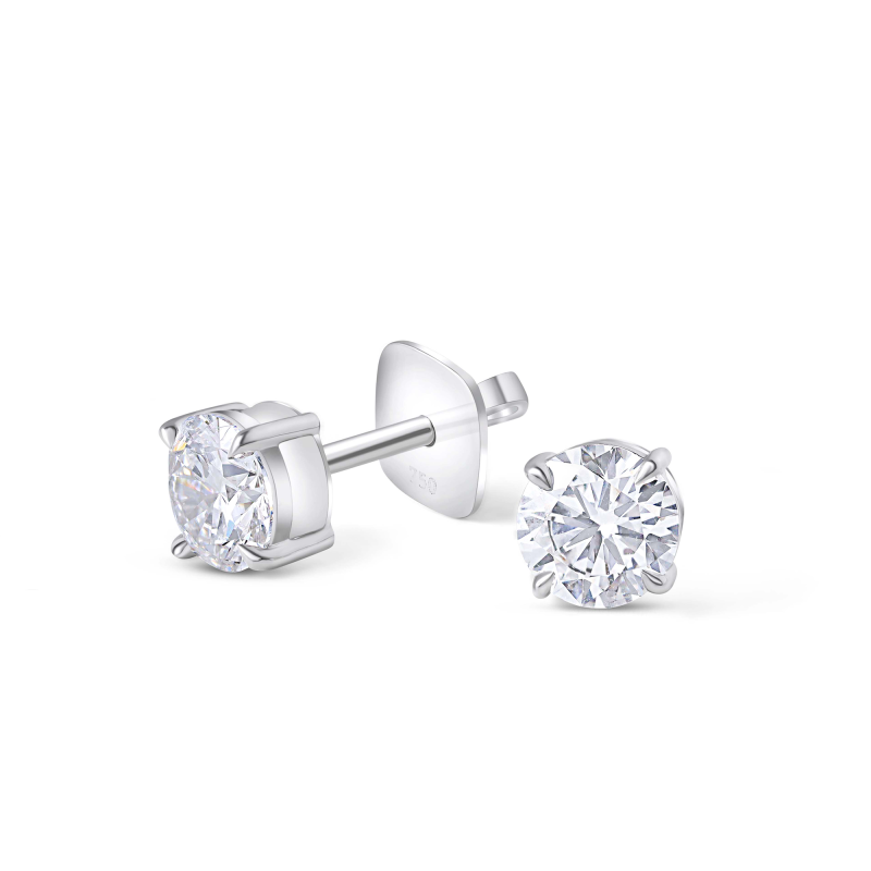 Solitaire Round Earrings in 18k White Gold Lab Grown Diamond