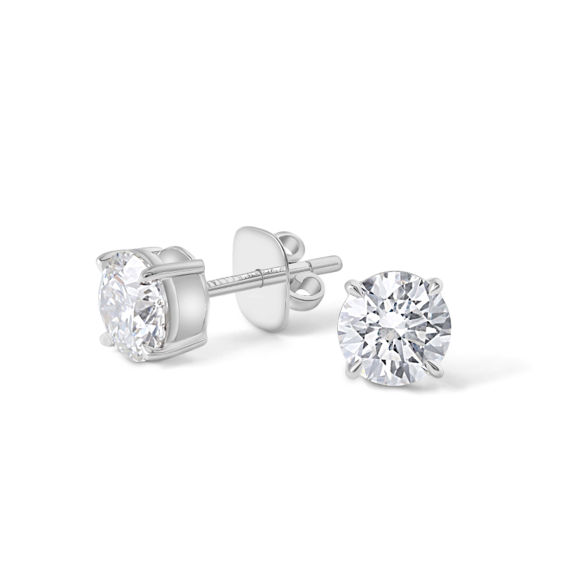 Solitaire Round Earrings in 18k White Gold Lab Grown Diamond