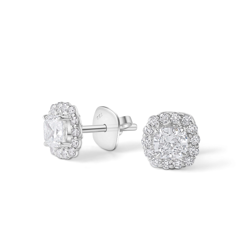 Emerald cut Diamond Earrings in 18k White Gold Lab Grown Diamond
